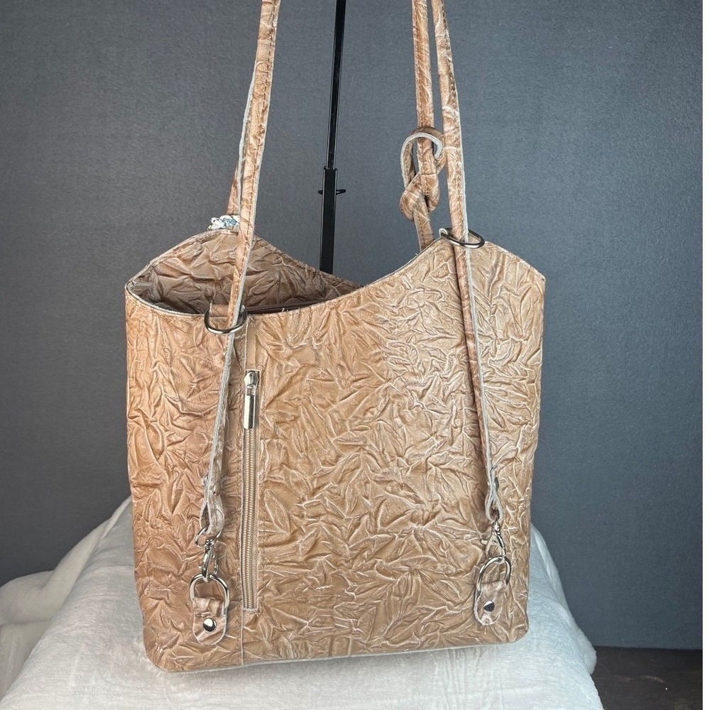 Embossed Leather Tote Bag with Scarf Accent Charm Made in Italy Borse in Pelle - Picture 9 of 16